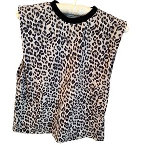 Alice + Olivia Shirt Leopard Black and Cream Animal Print Top S/P